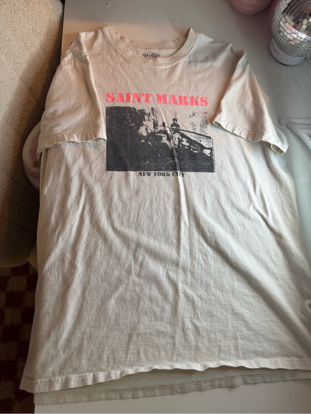 John Galt/Brandy Melville Saint Marks Oversized Graphic Tee - Cream